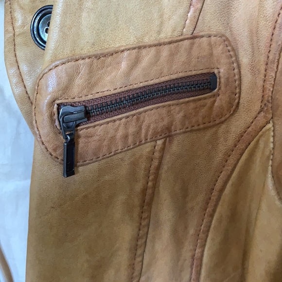 UNISEX RICK CARDONA NEW YORK camel cognac leather jacket, ribbed collar, cuffs. - Picture 9 of 14